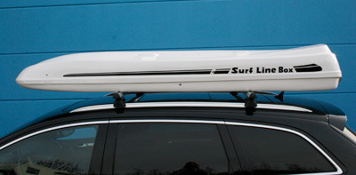 Surfbox Dachbox Malibu Dachbox mit Surfboardhalter Fiberglas GFK, 900 Liter, Tragkraft 95 kg - Die orginal SURF LINE BOX nur von © surfbox.de